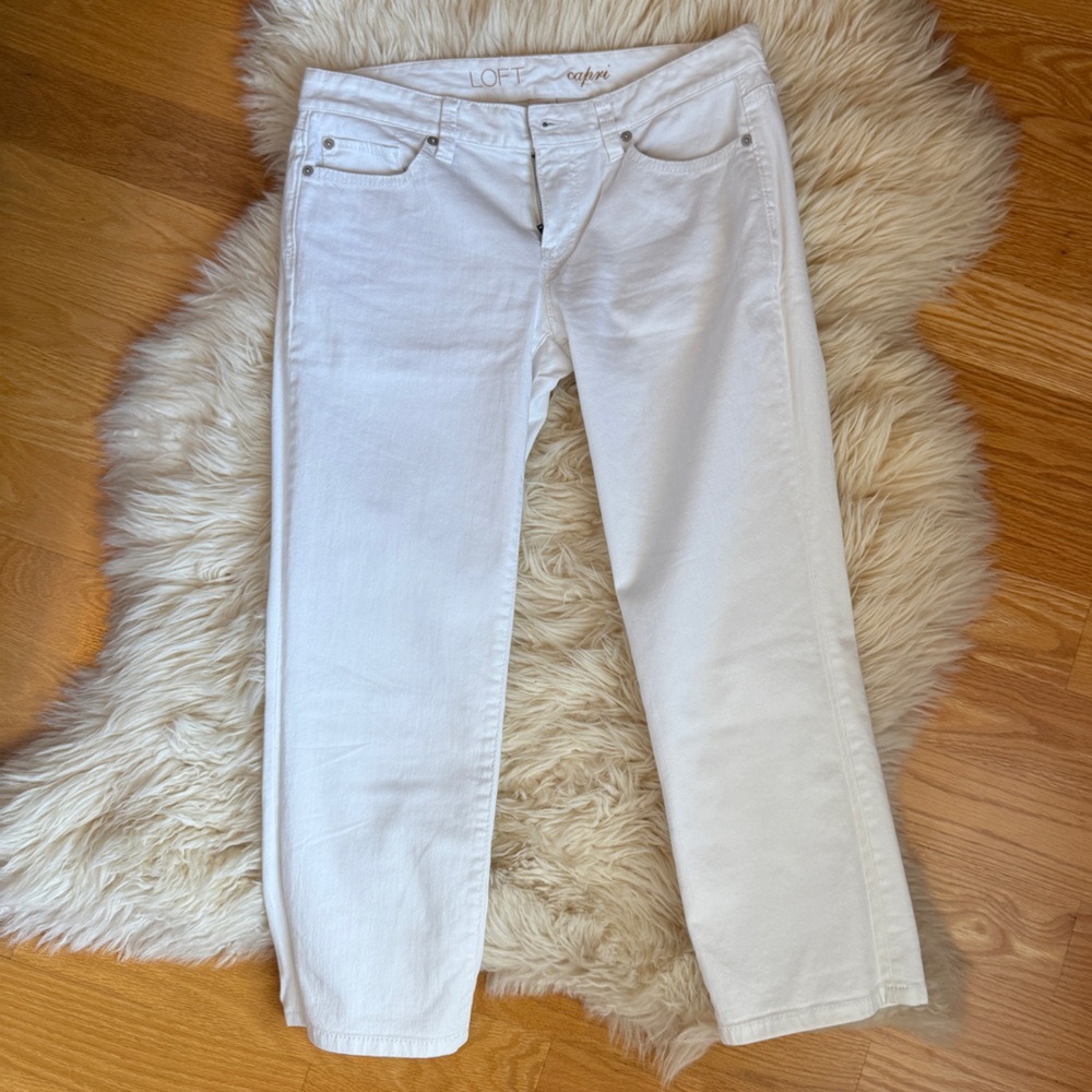 LOFT Women's White Capri Straight Leg Jeans
